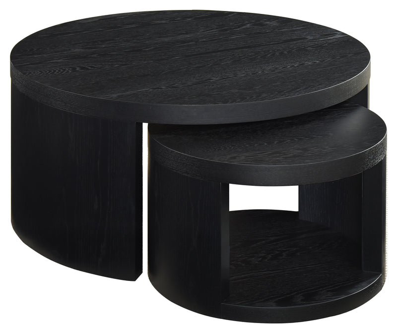 Juego de mesas auxiliares redondas de madera de 2 piezas Sweeney, anidables, color negro