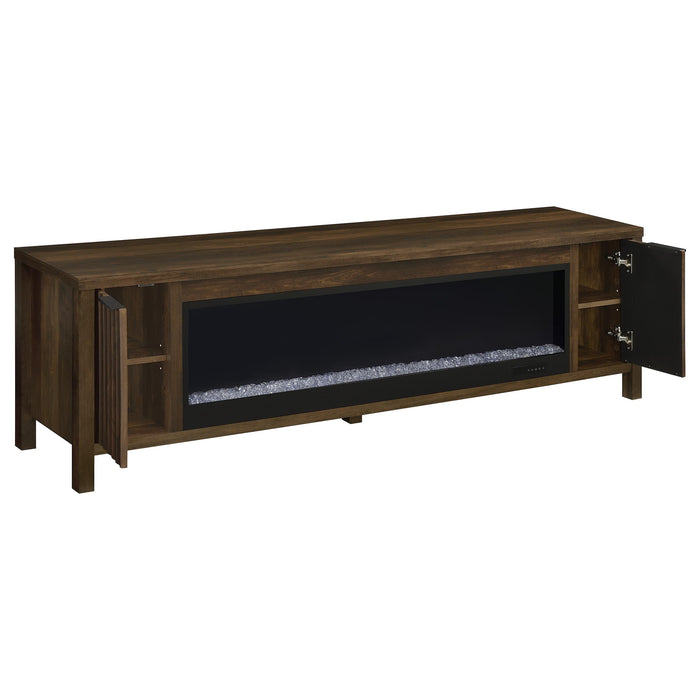 Carey 79-inch TV Stand Fireplace Media Console Dark Pine