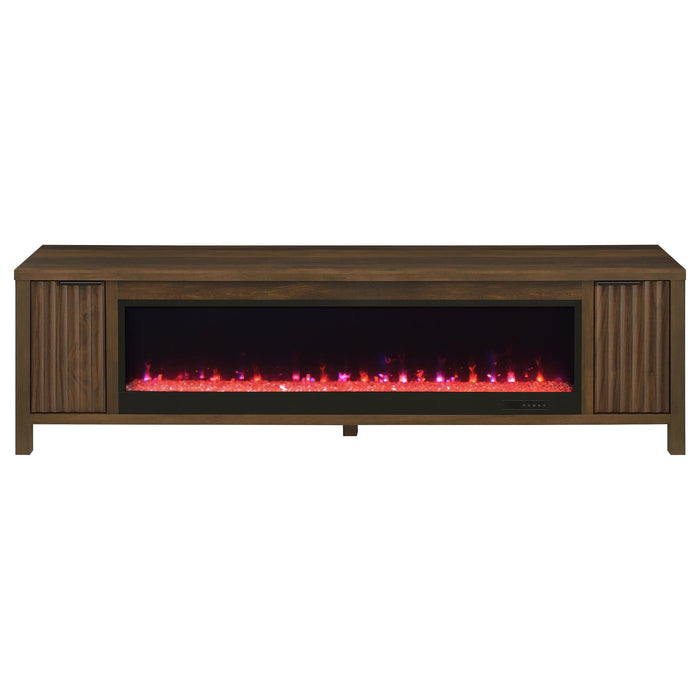 Carey 79-inch TV Stand Fireplace Media Console Dark Pine