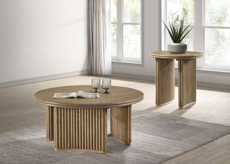 Juego de mesa de centro redonda de 3 piezas Adina, color marrón claro envejecido