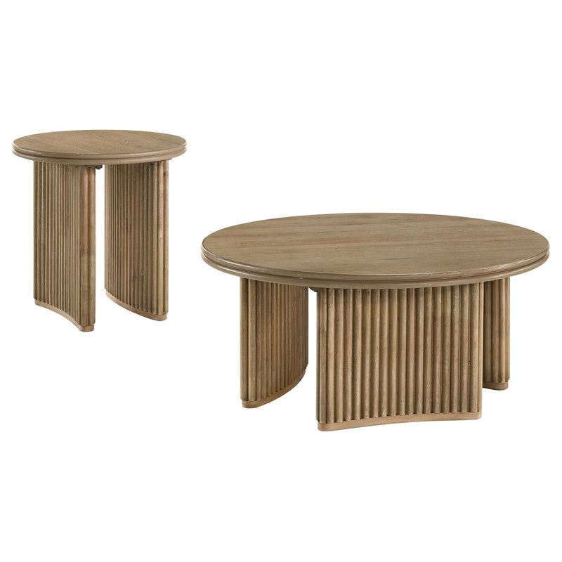 Juego de mesa de centro redonda de 3 piezas Adina, color marrón claro envejecido