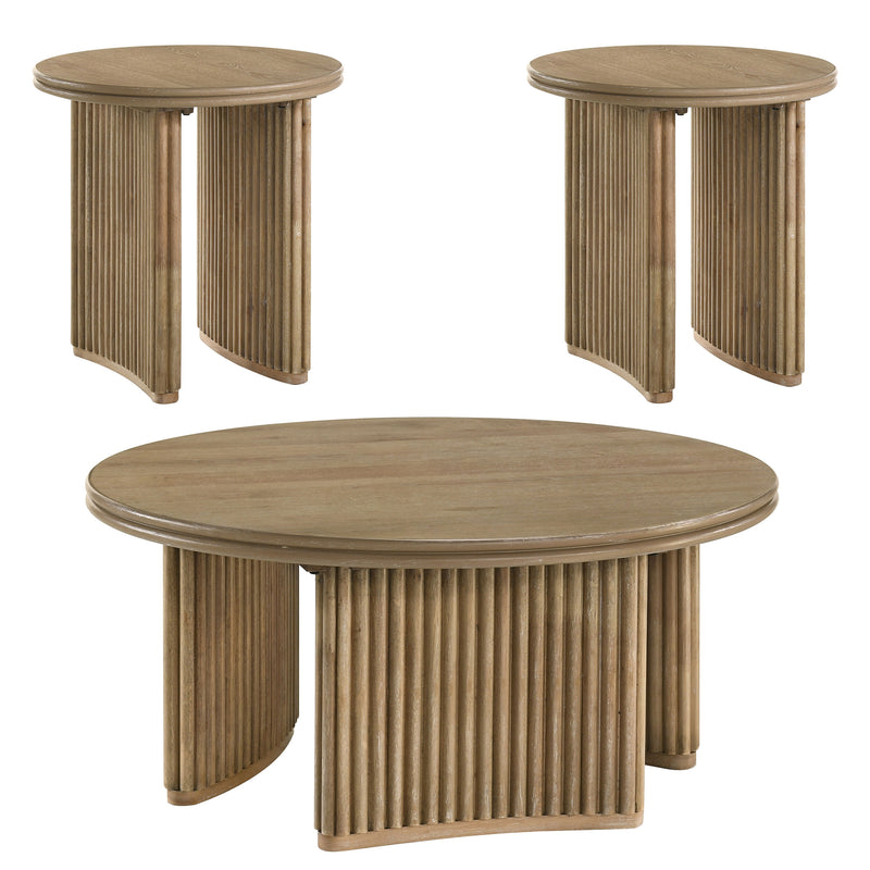 Juego de mesa de centro redonda de 3 piezas Adina, color marrón claro envejecido
