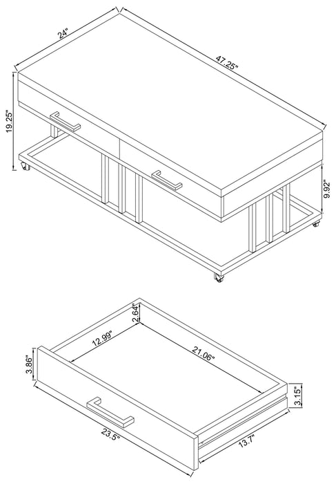 Dalya 2-drawer Rectangular Coffee Table Glossy White and Chrome