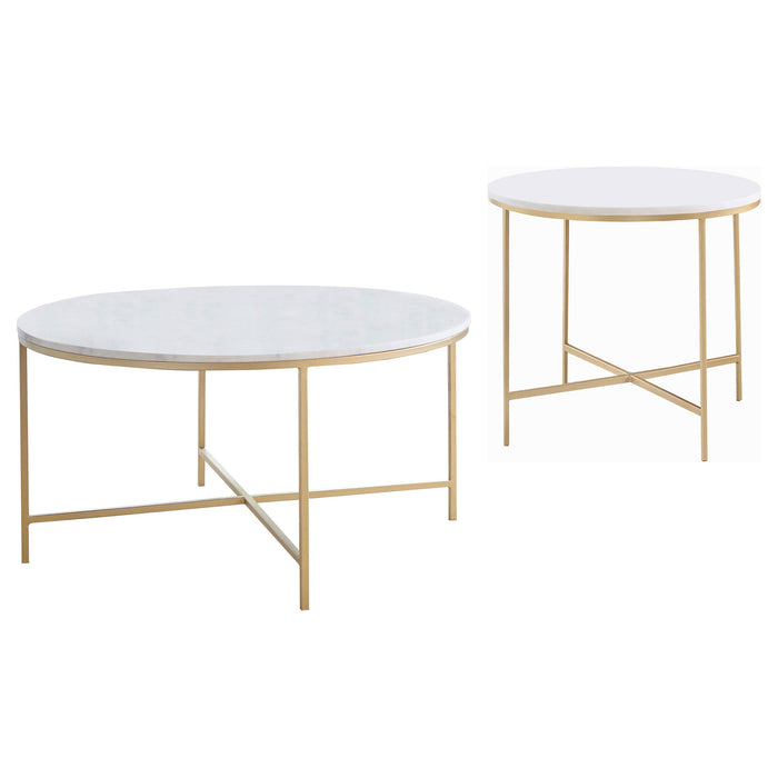 Ellison  Round Marble Coffee and End Table Set White