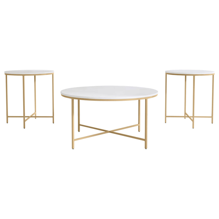 Ellison  Round Marble Coffee and End Table Set White