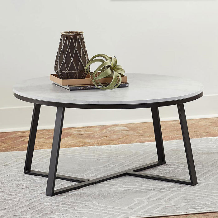 Hugo Round Coffee Table White and Matte Black