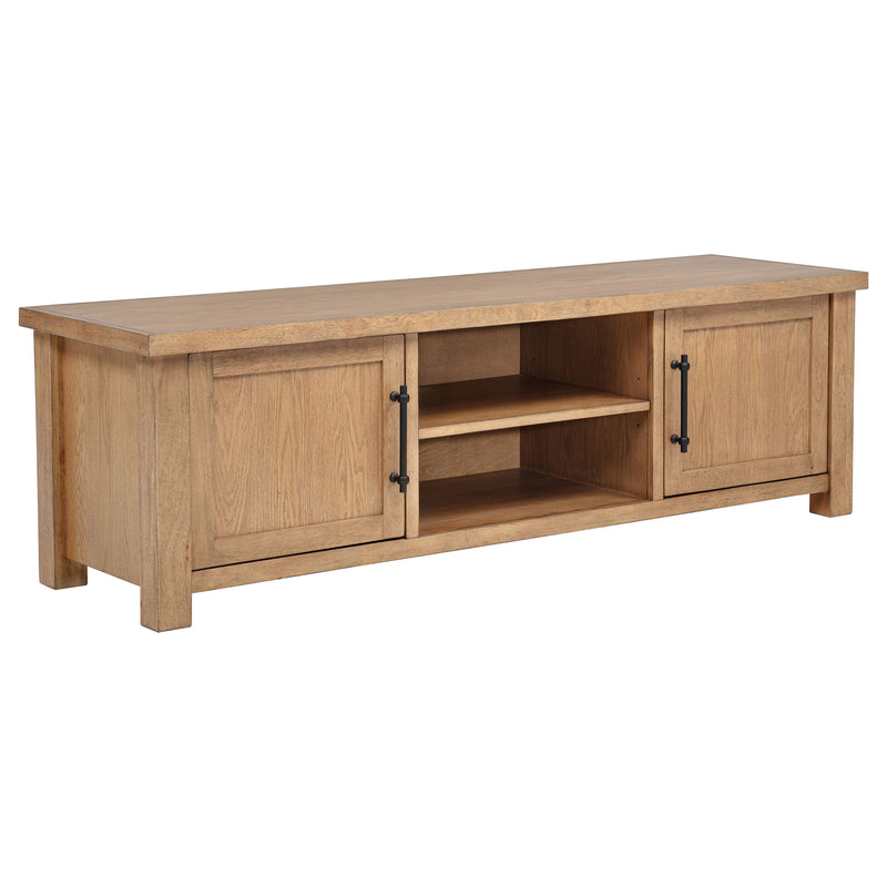 Mueble de TV de madera Beasley de 2 puertas y 71 pulgadas, consola multimedia, roble dorado