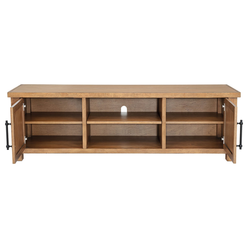 Mueble de TV de madera Beasley de 2 puertas y 71 pulgadas, consola multimedia, roble dorado