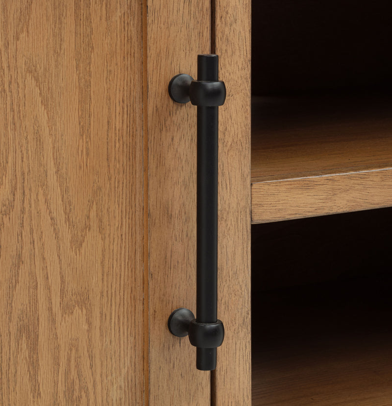 Mueble de TV de madera Beasley de 2 puertas y 71 pulgadas, consola multimedia, roble dorado