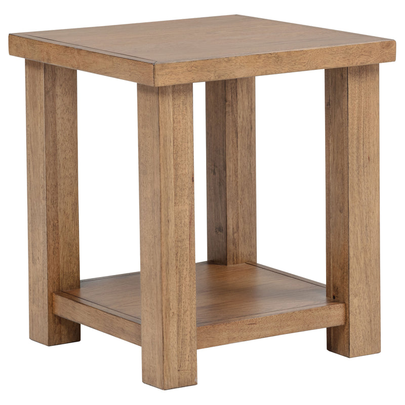 Mesa auxiliar Beasley cuadrada de madera, color roble dorado, con estante
