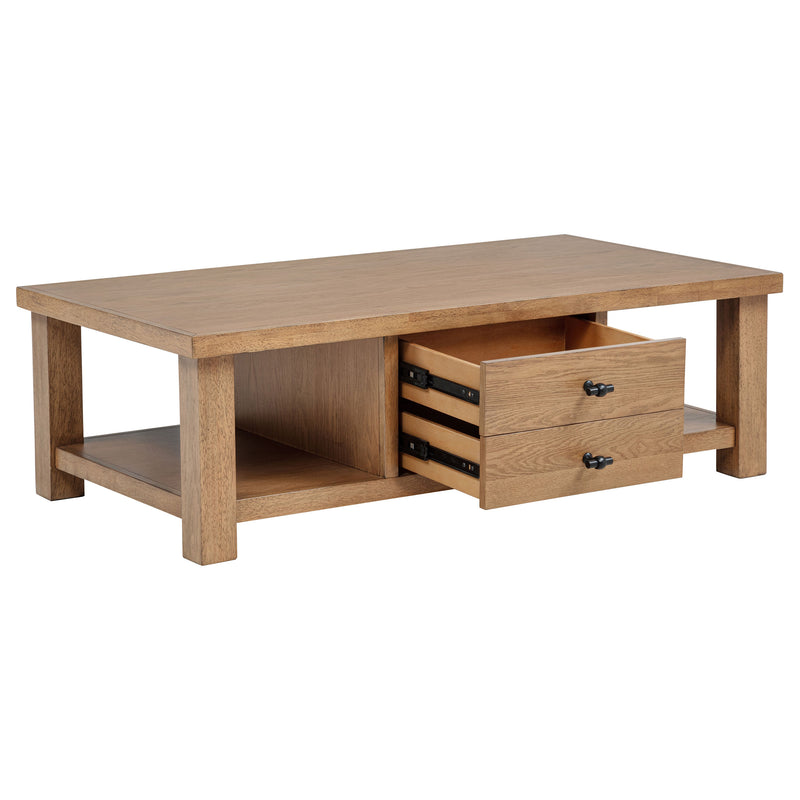 Mesa de centro de madera de 2 cajones Beasley, roble dorado