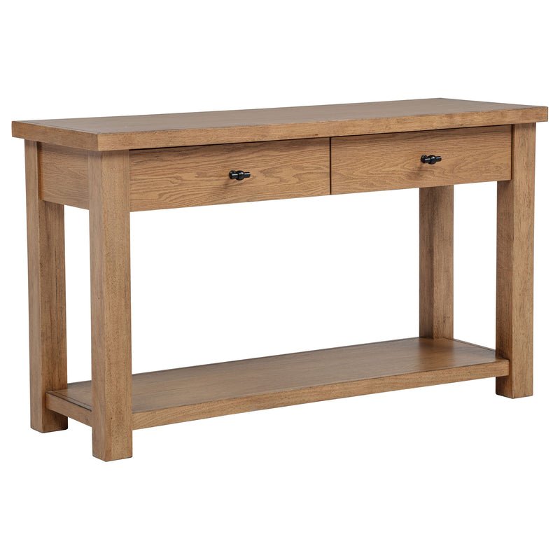 Mesa consola de madera Beasley de 2 cajones en roble dorado