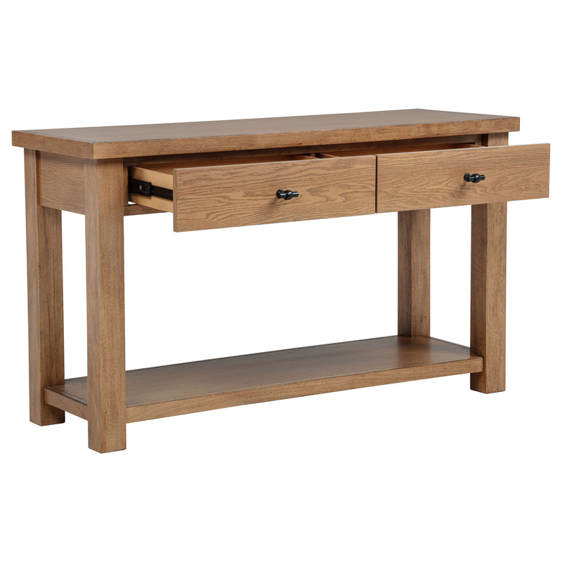 Mesa consola de madera Beasley de 2 cajones en roble dorado