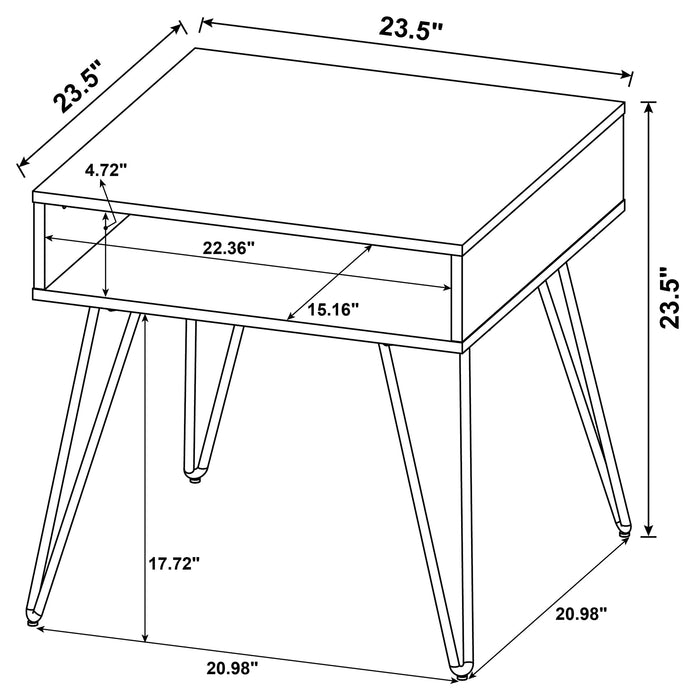 Fanning Square End Table with Open Compartment Golden Oak and Black