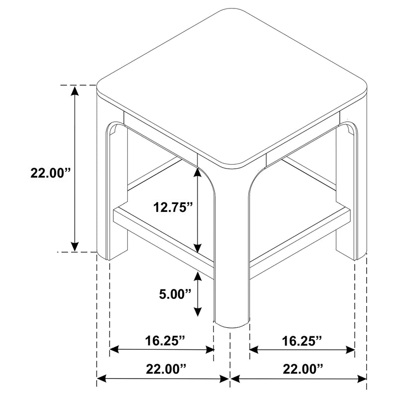 Mesa auxiliar cuadrada de madera Solano con estante, mango envejecido