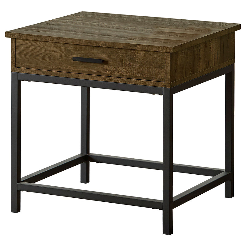 Mesa auxiliar cuadrada Byers con 1 cajón, madera de ingeniería, roble marrón