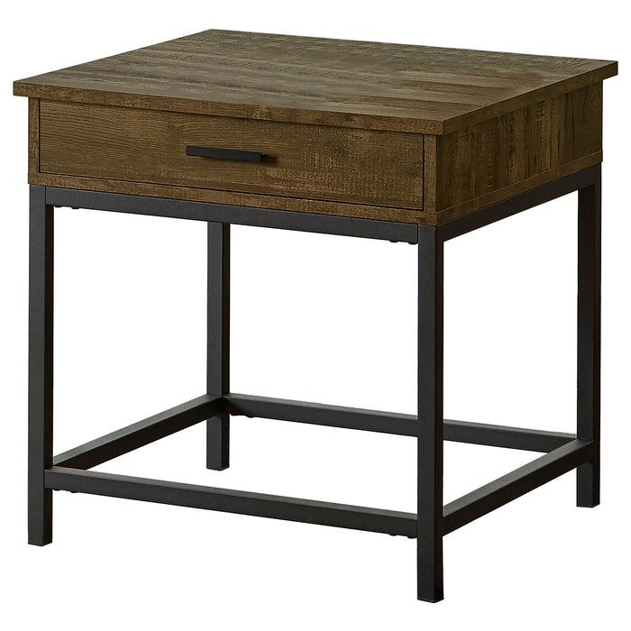 Byers Square 1-drawer End Table Brown Oak and Sandy Black