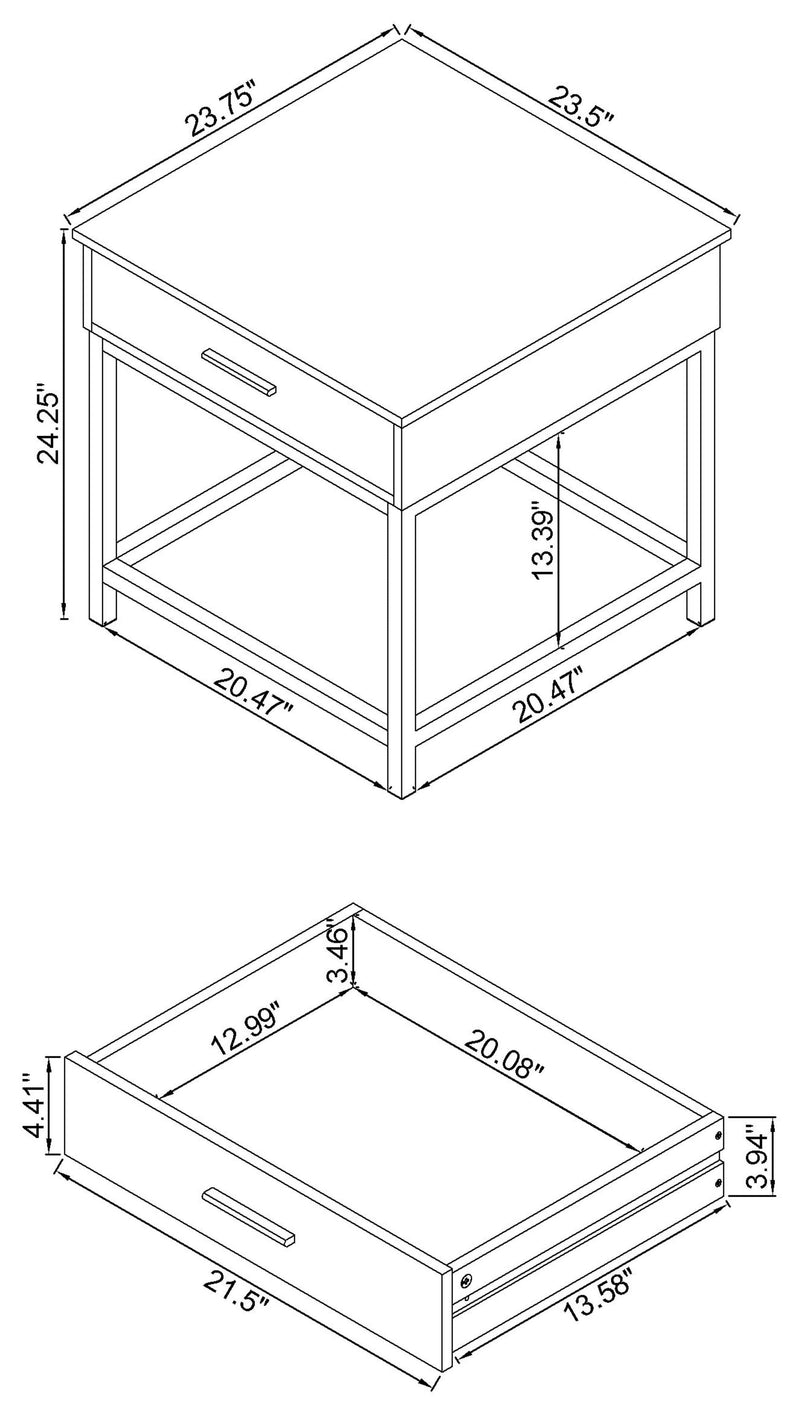 Mesa auxiliar cuadrada Byers con 1 cajón, madera de ingeniería, roble marrón