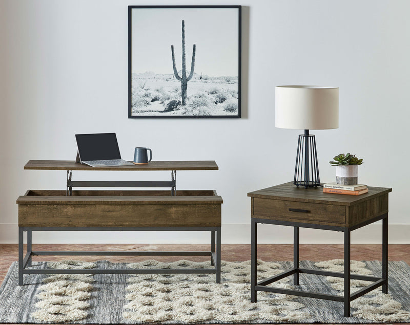 Mesa auxiliar cuadrada Byers con 1 cajón, madera de ingeniería, roble marrón