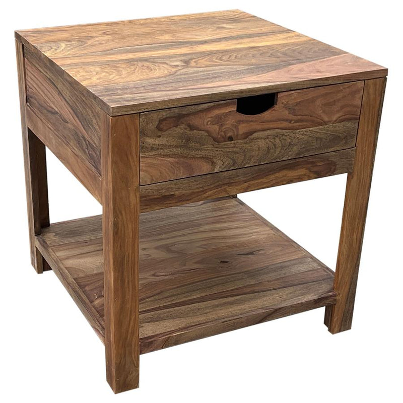 Mesita auxiliar Esther de madera maciza, 1 cajón, de palo de rosa natural