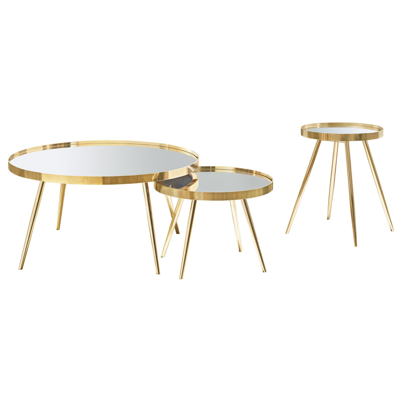 Kaelyn Round Coffee and End Table Set Gold