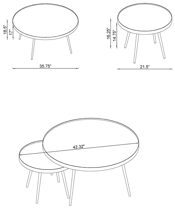 Kaelyn 2-piece Mirror Top Nesting Coffee Table Mirror and Gold