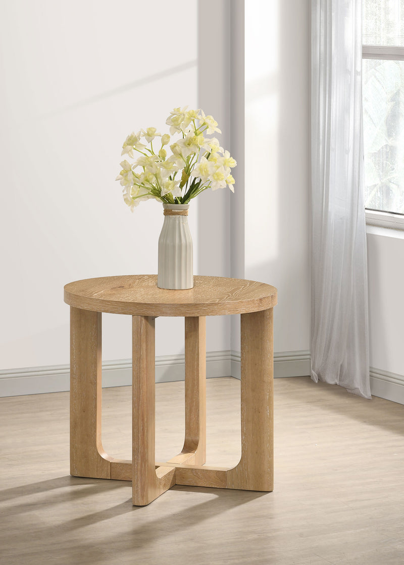 Mesa auxiliar escultural de madera redonda Kessler marrón
