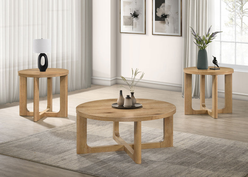 Mesa auxiliar escultural de madera redonda Kessler marrón