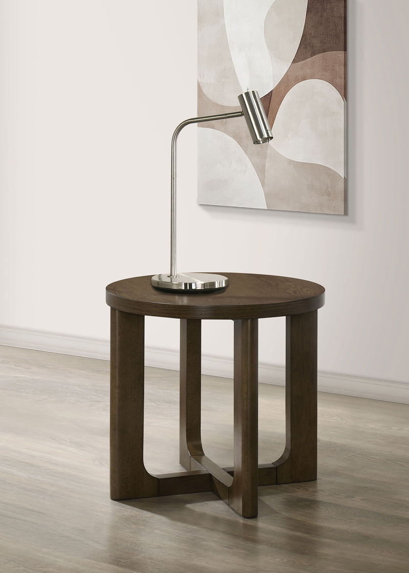 Mesa auxiliar escultural de madera redonda Kessler marrón
