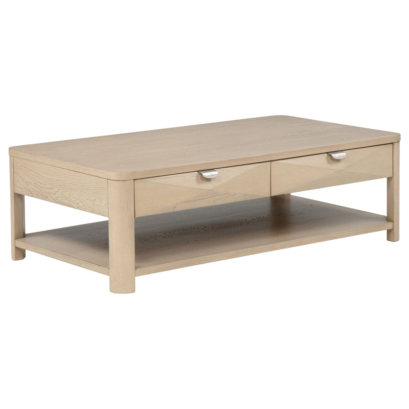 Mesa de centro Marcelo Wood con 2 cajones y estante, olmo claro