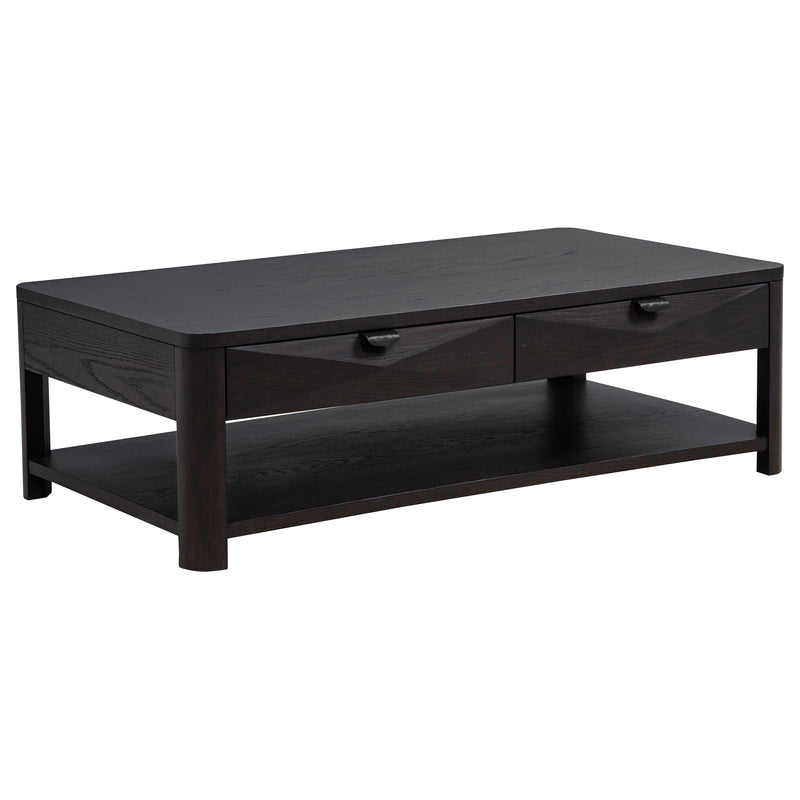 Mesa de centro Marcelo Wood con 2 cajones y estante, olmo claro