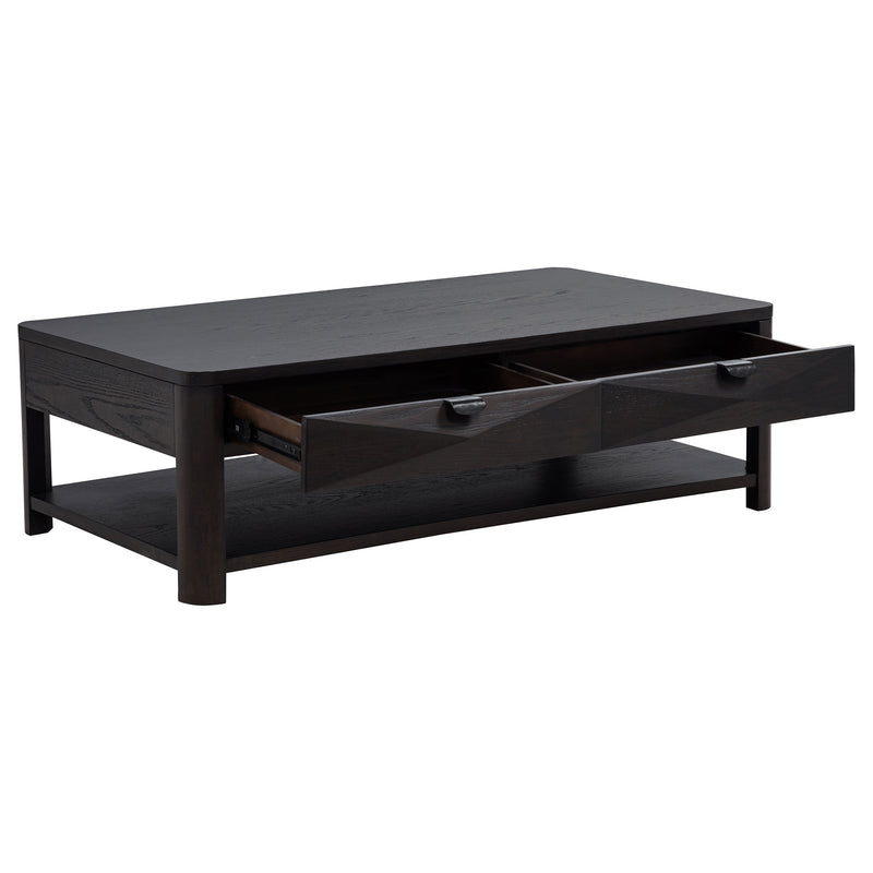 Mesa de centro Marcelo Wood con 2 cajones y estante, olmo claro