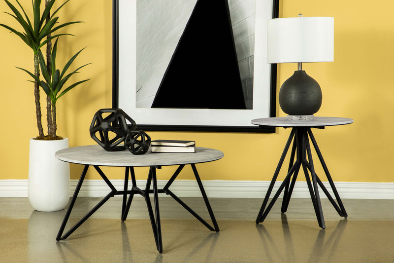 Mesa auxiliar Hadi Round SmartTop Cement y Gunmetal