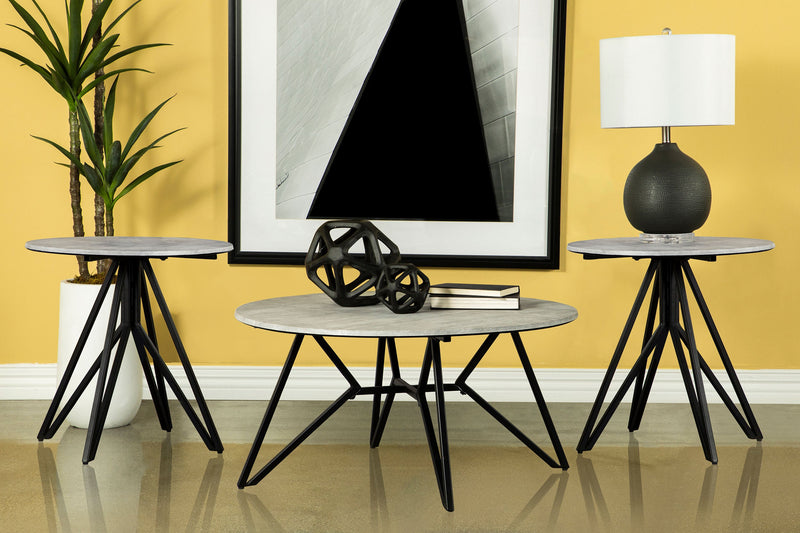 Hadi Round SmartTop Coffee and End Table Set Cement