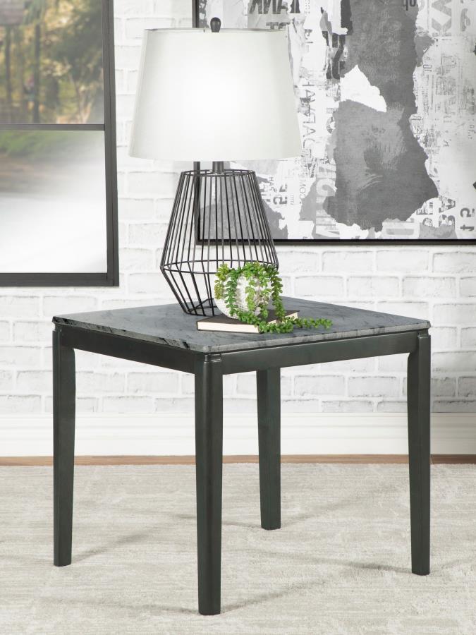 Mesa auxiliar/de centro Mozzi Square de imitación mármol, gris y negro