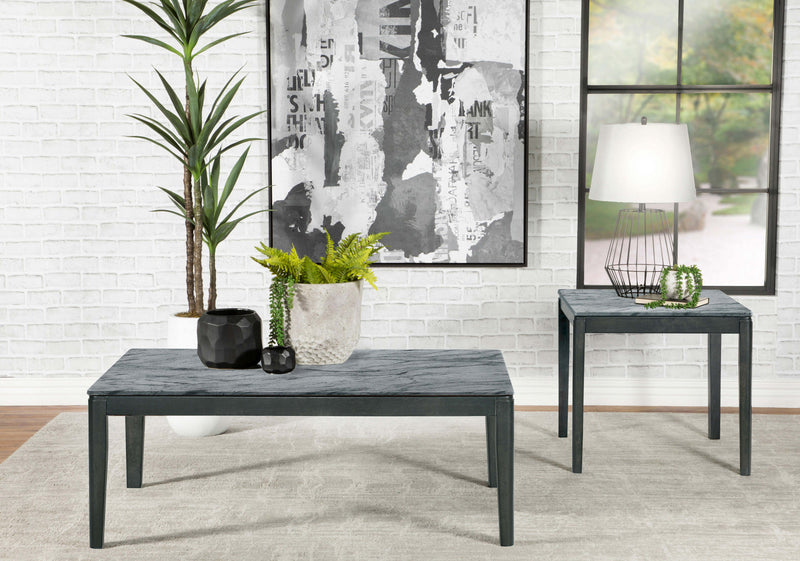Mesa auxiliar/de centro Mozzi Square de imitación mármol, gris y negro