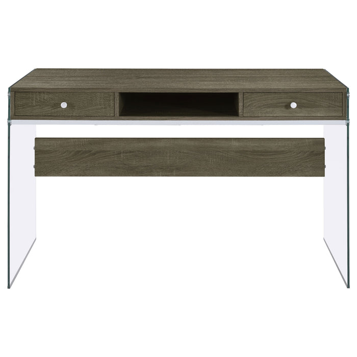 Dobrev 2-drawer Writing Desk Weathered Grey and Clear