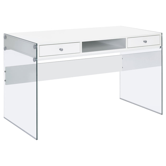 Dobrev 2-drawer Writing Desk Glossy White and Clear