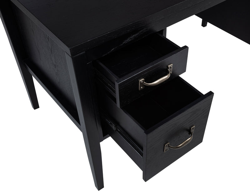 Escritorio de computadora Graham de 54 pulgadas, con 4 cajones, pedestal doble y superficie elevable, color negro