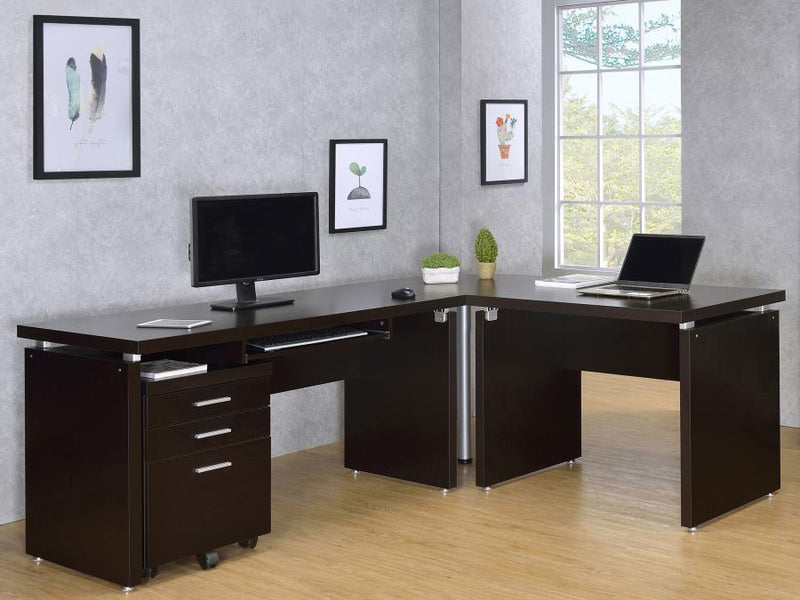 Escritorio en forma de L Skylar con archivador móvil, capuchino