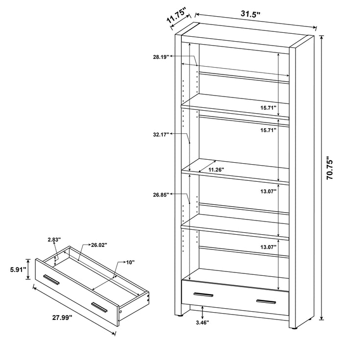 Skylar 5-shelf Bookcase with Storage Drawer Cappuccino