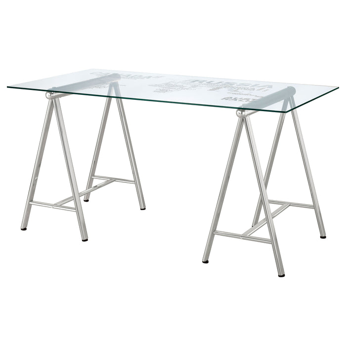 Patton World Map Writing Desk Nickel and Printed Clear