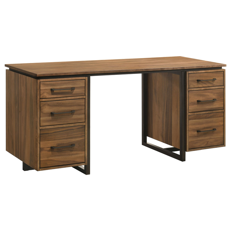 Escritorio para computadora con archivador de doble pedestal de 6 cajones Berhalter