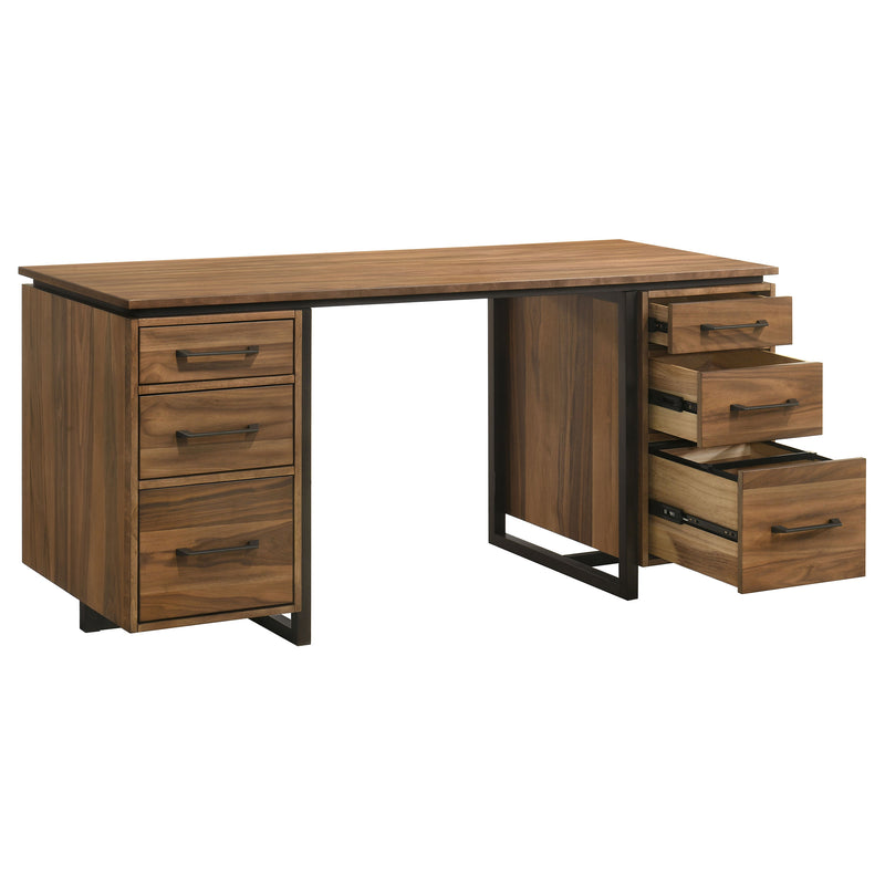 Escritorio para computadora con archivador de doble pedestal de 6 cajones Berhalter