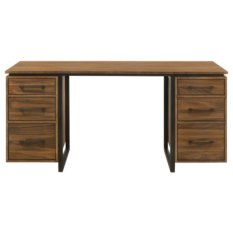 Escritorio para computadora con archivador de doble pedestal de 6 cajones Berhalter
