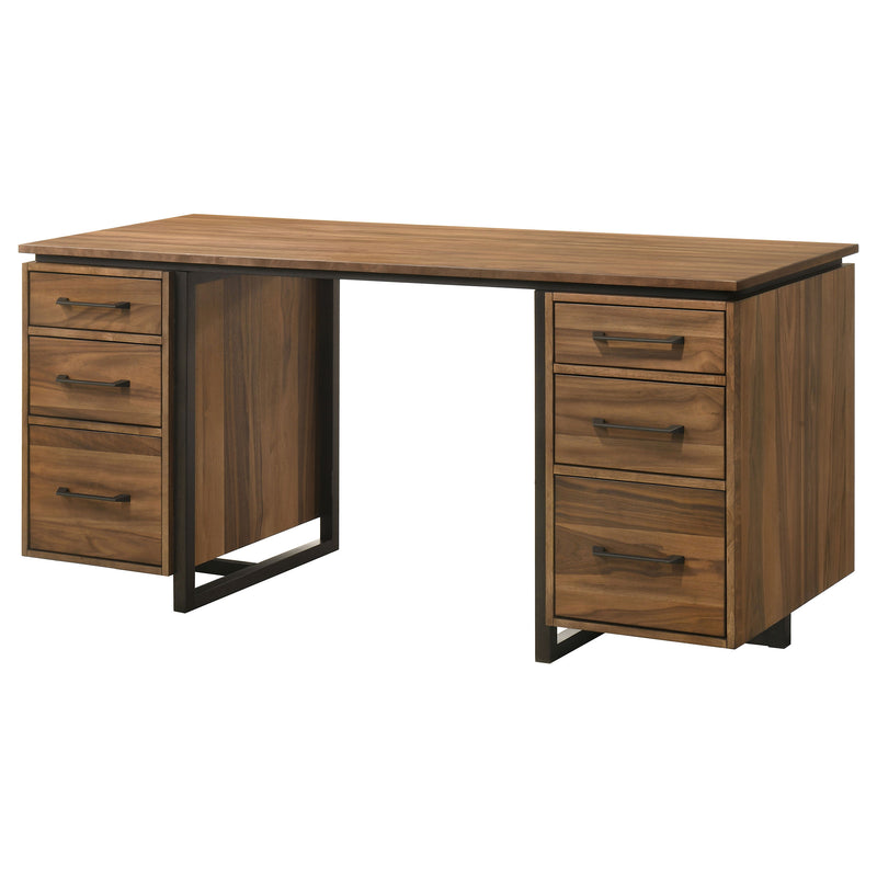Escritorio para computadora con archivador de doble pedestal de 6 cajones Berhalter