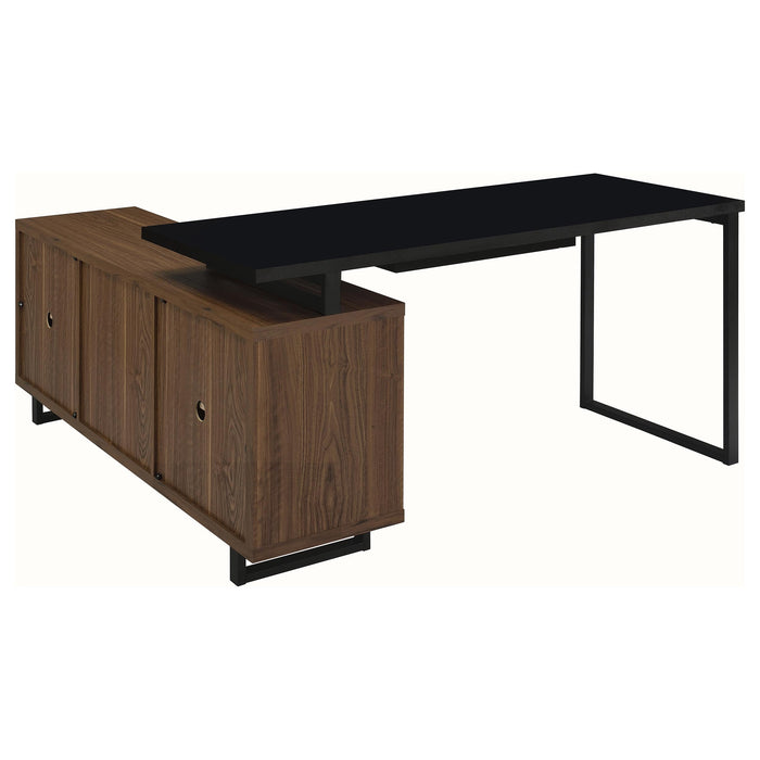 Maddox 60-inch L-Shape Office Computer Desk Black and Walnut