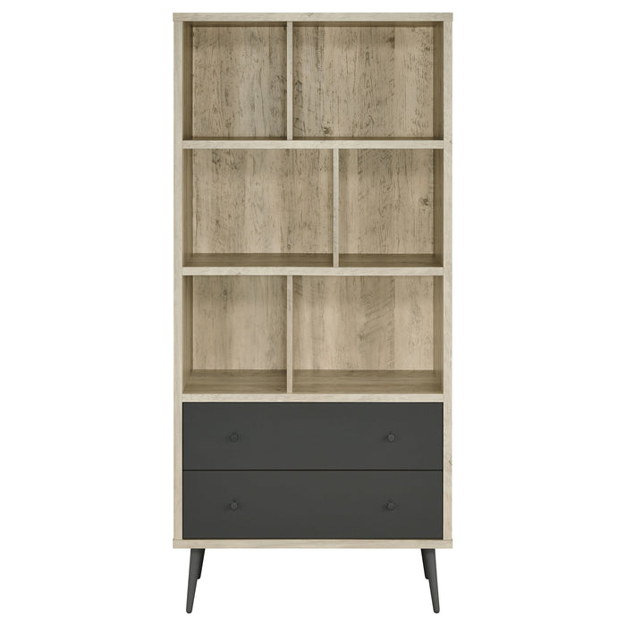 Maeve 3-shelf Engineered Wood Bookcase with Drawers Antique Pine and Grey