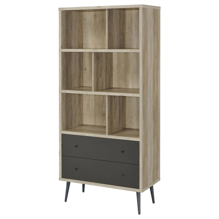 Maeve 3-shelf Engineered Wood Bookcase with Drawers Antique Pine and Grey