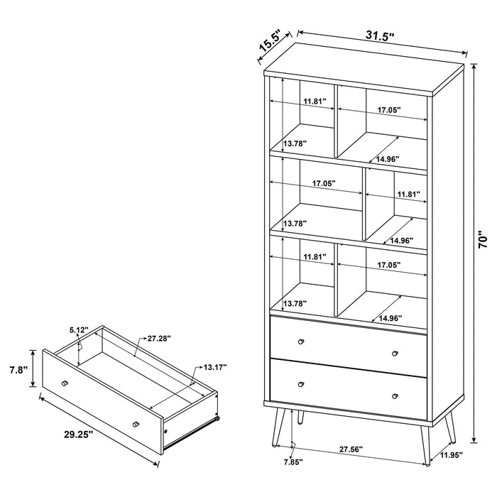 Maeve 3-shelf Engineered Wood Bookcase with Drawers Antique Pine and Grey